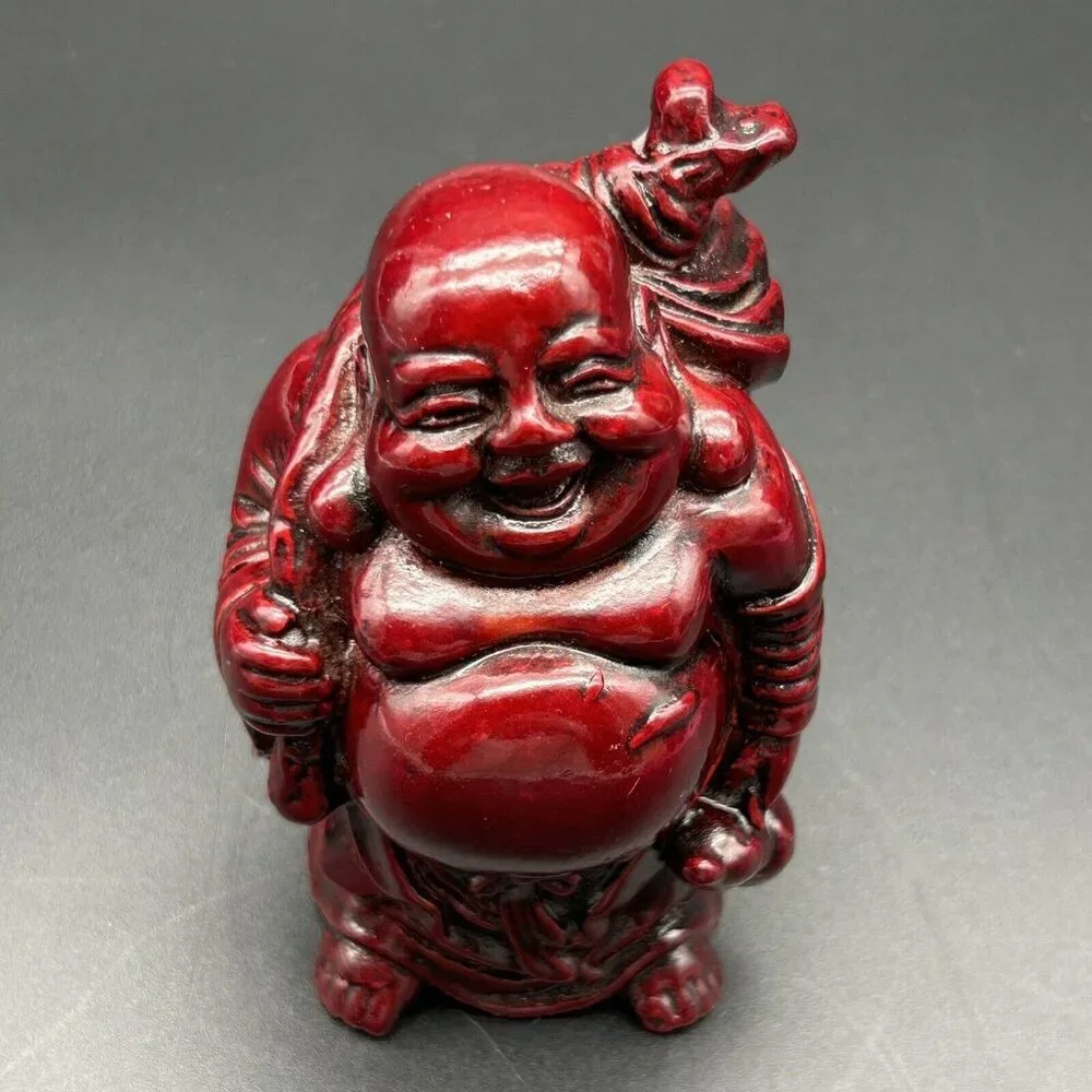 Buddha Figure Hotei Figurine Mahogany Red Resin 4